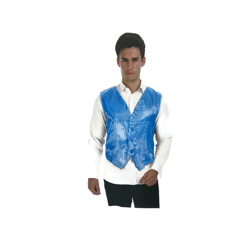 Mens Premium SEQUIN VEST Waistcoat Dance Costume Disco Sparkle Deluxe - Light Blue - Main Image