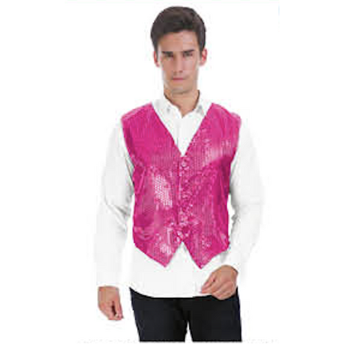 Mens Premium SEQUIN VEST Waistcoat Dance Costume Disco Sparkle Deluxe - Pink - Main Image