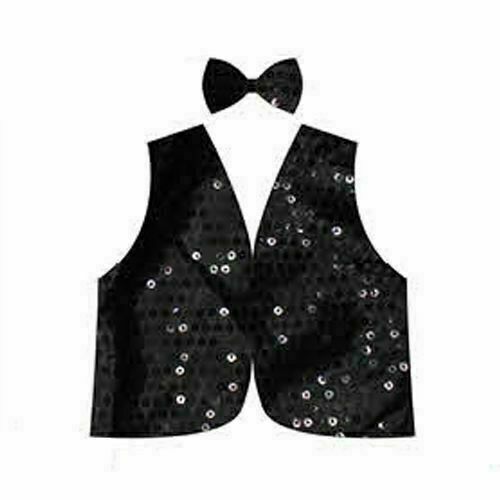 Kids Sequin Vest Bow Tie Set Costume 80s Party Dress Up Waistcoat - Black - Main Image