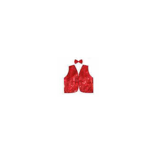 Kids Sequin Vest Bow Tie Set Costume 80s Party Dress Up Waistcoat - Red - Main Image