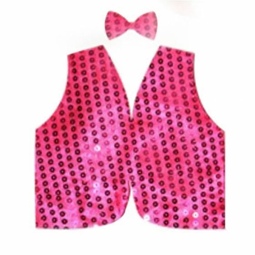 Kids Sequin Vest Bow Tie Set Costume 80s Party Dress Up Waistcoat - Hot Pink - Main Image
