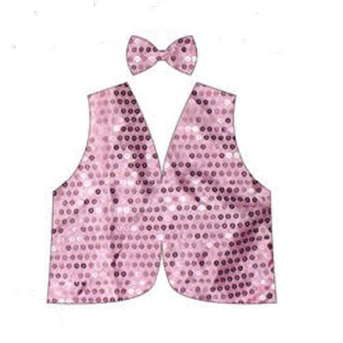 Kids Sequin Vest Bow Tie Set Costume 80s Party Dress Up Waistcoat - Light Pink - Main Image