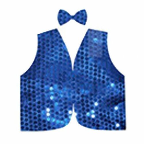 Kids Sequin Vest Bow Tie Set Costume 80s Party Dress Up Waistcoat - Blue - Main Image
