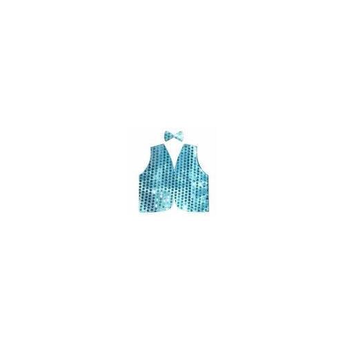 Kids Sequin Vest Bow Tie Set Costume 80s Party Dress Up Waistcoat - Sky Blue - Main Image