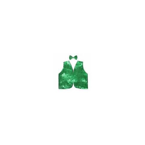 Kids Sequin Vest Bow Tie Set Costume 80s Party Dress Up Waistcoat - Green - Main Image
