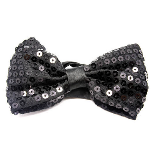 GLITTER SEQUIN BOW TIE Costume Fancy Dress Dance Fancy Shiny Party Bowtie - Black - Main Image