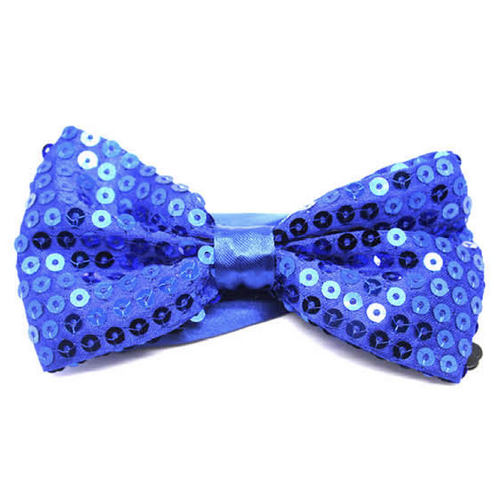 GLITTER SEQUIN BOW TIE Costume Fancy Dress Dance Fancy Shiny Party Bowtie - Blue - Main Image