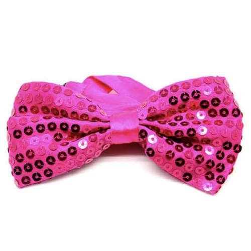 GLITTER SEQUIN BOW TIE Costume Fancy Dress Dance Fancy Shiny Party Bowtie - Hot Pink - Main Image