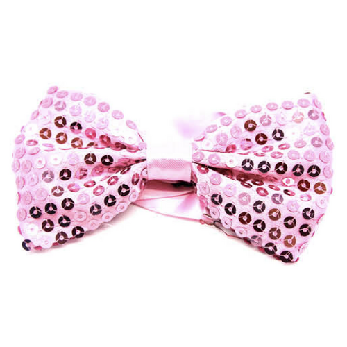GLITTER SEQUIN BOW TIE Costume Fancy Dress Dance Fancy Shiny Party Bowtie - Light Pink - Main Image