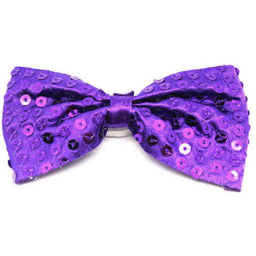 GLITTER SEQUIN BOW TIE Costume Fancy Dress Dance Fancy Shiny Party Bowtie - Purple - Main Image