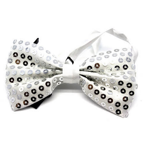 GLITTER SEQUIN BOW TIE Costume Fancy Dress Dance Fancy Shiny Party Bowtie - Silver - Main Image
