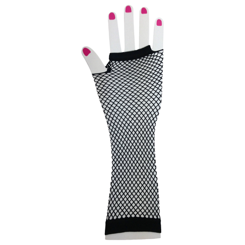 FISHNET GLOVES Fingerless Elbow Length 70s 80s Womens Costume Party Dance - Black - One Size - Main Image
