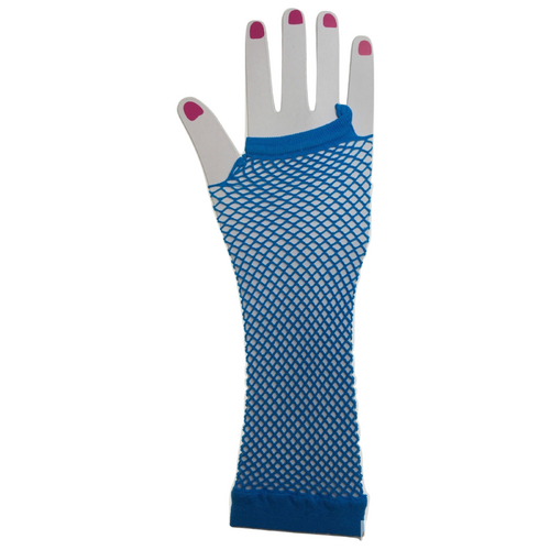 FISHNET GLOVES Fingerless Elbow Length 70s 80s Womens Costume Party Dance - Blue - One Size - Main Image