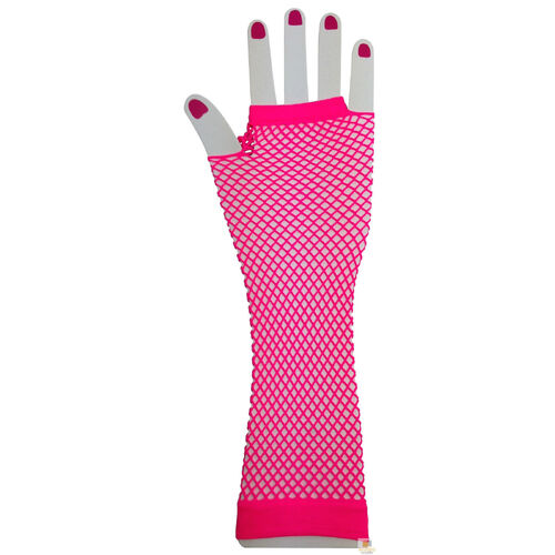 FISHNET GLOVES Fingerless Elbow Length 70s 80s Womens Costume Party Dance - Hot Pink - One Size - Main Image