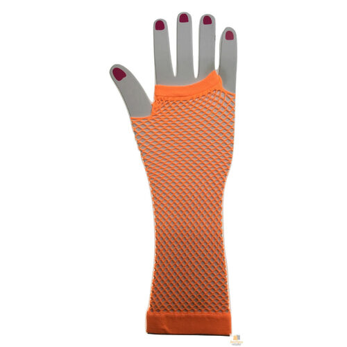 FISHNET GLOVES Fingerless Elbow Length 70s 80s Womens Costume Party Dance - Orange - One Size - Main Image