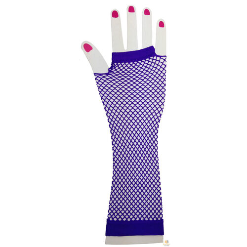 FISHNET GLOVES Fingerless Elbow Length 70s 80s Womens Costume Party Dance - Purple - One Size - Main Image