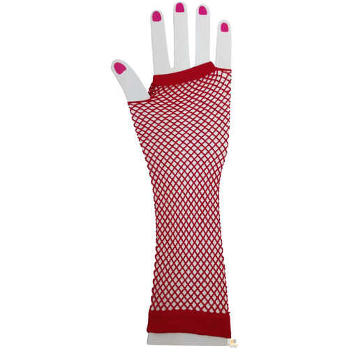 FISHNET GLOVES Fingerless Elbow Length 70s 80s Womens Costume Party Dance - Red - One Size - Main Image