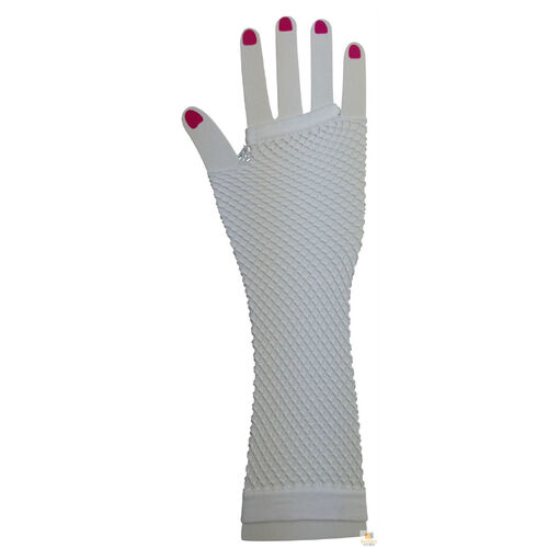 FISHNET GLOVES Fingerless Elbow Length 70s 80s Womens Costume Party Dance - White - One Size - Main Image