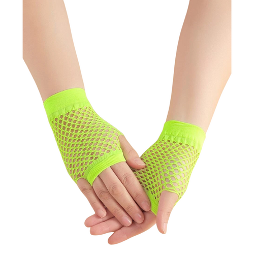1 Pair Fishnet Gloves Fingerless Wrist Length Costume Party Dance - Fluro Yellow - Main Image