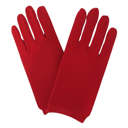 Ladies SHORT GLOVES Costume Party Wedding Bridal Fancy Dress Prom Stretchy - Red - One Size - Main Image