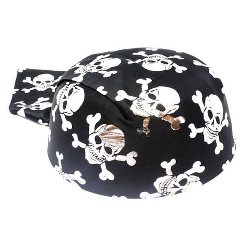Pirate Hat Bandana Style Fancy Dress Costume Halloween Caribbean - Black/Silver - Main Image