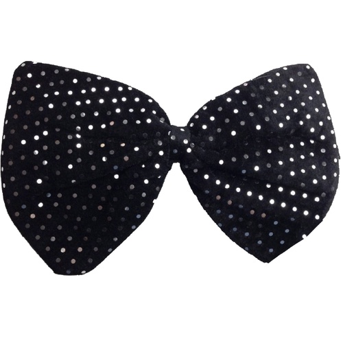 LARGE BOW TIE Sequin Polka Dots Bowtie Big King Size Party  Costume - Black (with silver polka dots) - Main Image