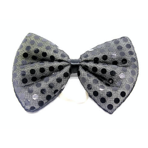 SEQUIN BOW TIE Polka Dots Bowtie Party Unisex Costume  13cm x 9cm Clown - Black - Main Image