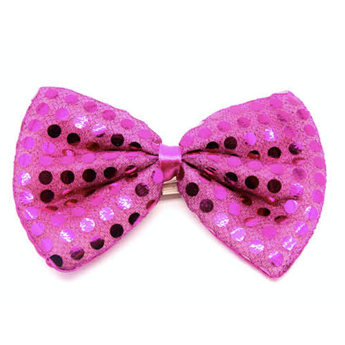 SEQUIN BOW TIE Polka Dots Bowtie Party Unisex Costume  13cm x 9cm Clown - Hot Pink - Main Image