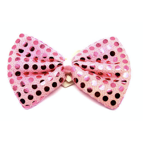 SEQUIN BOW TIE Polka Dots Bowtie Party Unisex Costume  13cm x 9cm Clown - Light Pink - Main Image
