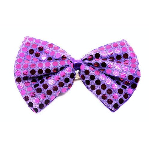 SEQUIN BOW TIE Polka Dots Bowtie Party Unisex Costume  13cm x 9cm Clown - Purple - Main Image