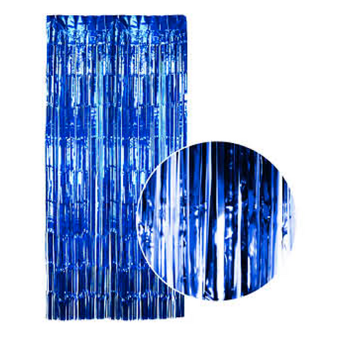 Tinsel Curtain Foil Metallic Fringe Backdrop Party Door Decorations (200cm x 100cm) - Blue - Main Image