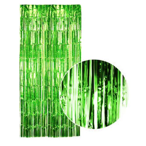 Tinsel Curtain Foil Metallic Fringe Backdrop Party Door Decorations - (200cm x 100cm) - Green - Main Image