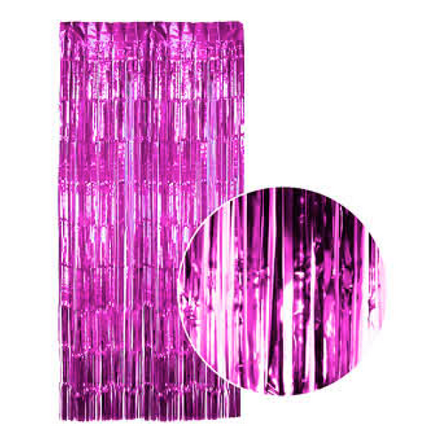 Tinsel Curtain Foil Metallic Fringe Backdrop Party Door Decorations - (200cm x 100cm) - Hot Pink - Main Image