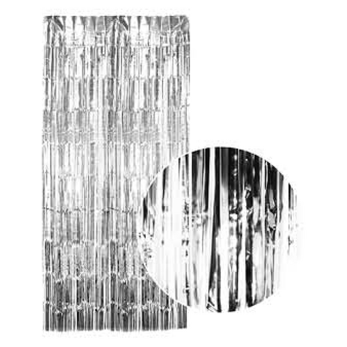 Tinsel Curtain Foil Metallic Fringe Backdrop Party Door Decorations (200cm x 100cm) - Silver - Main Image