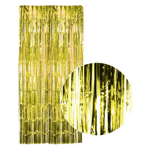 Tinsel Curtain Foil Metallic Fringe Backdrop Party Door Decorations - (200cm x 100cm) - Yellow/Gold - Main Image
