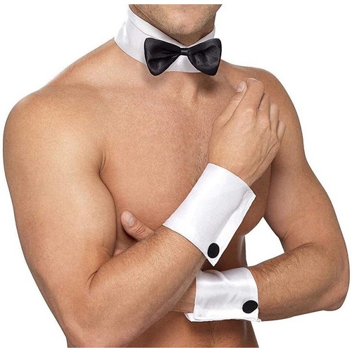 Male Stripper Set Costume Cuffs Collar & Bow Tie Waiter Fun Kit Fancy Dress - Main Image