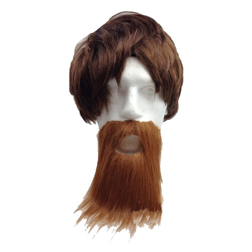 PARTY BEARD Moustache Costume Fancy Dress Mustache Halloween Fake Facial Hair - Brown - Main Image