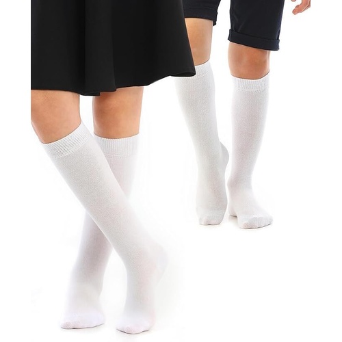 Knee High School Socks for Girls Boys Plain Cotton Rich Kids Seamless No Seam - 6-11 (White) - Main Image