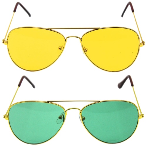 Green and Yellow Gold Aviator Party Glasses – Fun Novelty Set Australia Day - Main Image