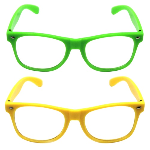 Green and Yellow Party Glasses with Clear Lenses – Fun 80s Australia Day or Costume Glasses (Set of 2) - Main Image