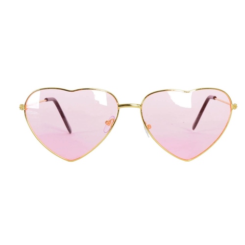 Heart Sun Glasses Metal Frame Party Costume Love Sunnies - Light Pink - Main Image