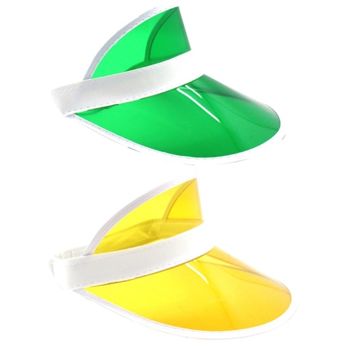 2x Yellow Perspex Visor with White Rim – Retro 80s Rave Accessory, Adjustable Fit Australia Day - Main Image