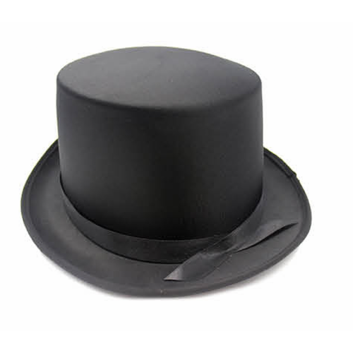 SATIN TOP HAT Costume Party Cap Fancy Dress Trilby Fedora One Size - Black - Main Image