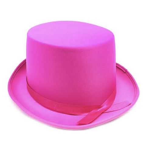 SATIN TOP HAT Costume Party Cap Fancy Dress Trilby Fedora One Size - Hot Pink - Main Image