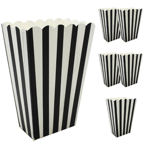 6x POPCORN BOXES Wedding Party Favour Lolly Box Retro Cinema Pop Corn - Black - Main Image