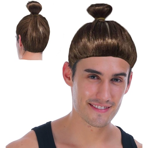 Hipster Trendy Hairstyle Adult Man Bun Wig Costume Hair - Brown - Main Image
