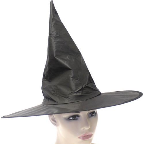 WITCH HAT Plain Black Halloween Costume Fancy Dress Womens Accessory Wizard - Main Image
