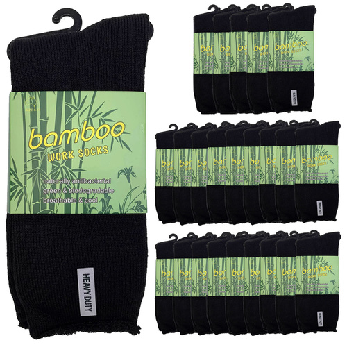 24 Pairs PREMIUM BAMBOO SOCKS Mens Heavy Duty Thick Work Socks Cushion BULK  - Black - 6-11 - Main Image