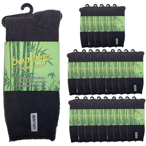 24 Pairs PREMIUM BAMBOO SOCKS Mens Heavy Duty Thick Work Socks Cushion BULK  - Charcoal Grey - 6-11 - Main Image