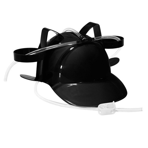 BEER DRINKING HELMET Drink Guzzler Holder Costume Party Hat Oktoberfest - Black - Main Image